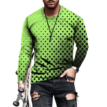 Dot 3D spausdinimas Vyriški madingi marškinėliai Nauji rudens ilgomis rankovėmis gatvės drabužiai Oversized Tops Loose Casual O-Neck Man Tee Big Size 6XL