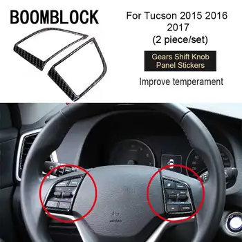 BOOMBLOCK 2X automobilio vairo skydelio dangtelio mygtuko rėmo 3D anglies pluošto lipdukas Automobilių stilius skirtas Hyundai Tucson 2015 2016 2017