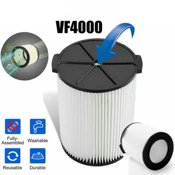 Naujausias vakuuminis garažo parduotuvės vakuuminis plisuotas filtras plaunamas daugkartinio naudojimo Vf4000 pakaitinis ridgidas šlapias / sausas plaunamas filtras