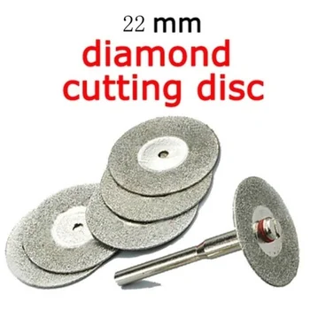 5vnt 22mm deimantiniai pjovimo diskai Nukirpti mini deimantiniai pjūklai su 1vnt Jungiamasis kotas Dremel Drill Fit rotaciniam įrankiui