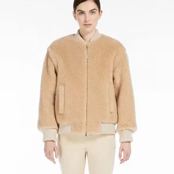Aukštos kokybės paltas Žiemos moterys 2023 Nauja mada Tikra avies vilnos striukė O-Neck apykaklės drabužiai Sujungtas megztas audinys