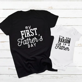 1vnt Tėvo dienos dovana Pirmoji Tėvo dienos apranga Tėtis ir kūdikio marškiniai Tėtis ir aš Atitinkantys Baby Boy Girl Drabužiai Šeimos marškinėliai