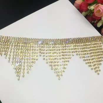 50cm Ilgis Rankų darbo siuvimo puokštės apdaila nuotakos varčios krištolo aukso skaidrumo cirkonio aplikacijos vestuvinėms suknelėms diržas 