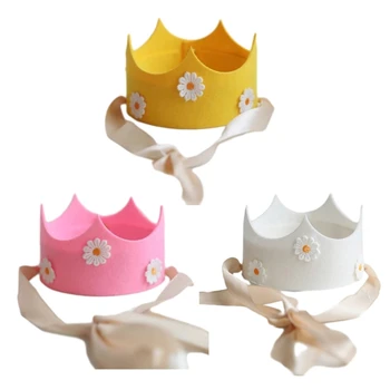 Felt Baby Party Kepurės siuvinėjimas Gėlių vainiko skrybėlė Gimtadienio vakarėlio rekvizitai Galvos apdangalas