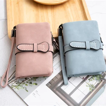 Women Cute Small Wallet Buckle Folding Girl Wallet Brand Designed Pu Leather Coin Purse Female Card Holder