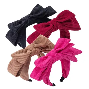 Fashion Hair Band for Women Girls Hair Accessories Large Bowtie Corduroy Headband Face Wash Makeup Solid Color Hair Hoop
