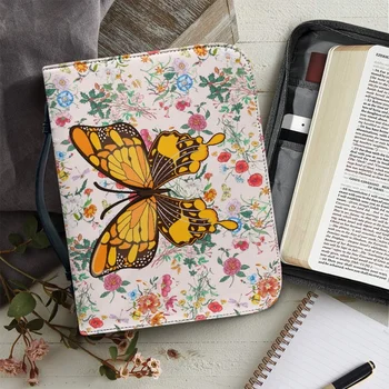 2023 Hot Selling Fashion Butterfly Flowers Design Leather Cover Case Women's Bible Verse Lightweight Church Bible Storage Bag
