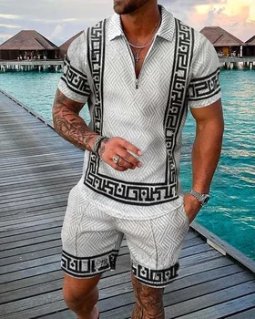 Vyriški sportiniai kostiumai Polo marškinėliai+Šortai 2 dalių komplektai Prabangus prekės ženklo laisvalaikio kostiumas Gatvės apranga Marškinėliai trumpomis rankovėmis Komplektas Vyriška Jogger apranga