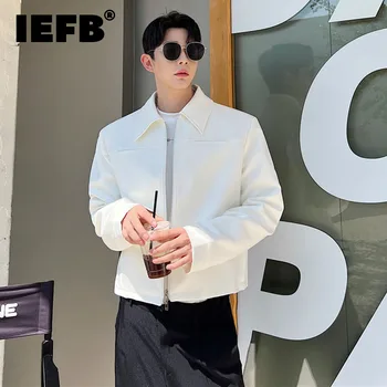 IEFB Trend Vyriškos striukės Korėjietiško stiliaus prašmatnūs dvigubi užtrauktukai Trumpas paltas Nauja mada Vienspalvis apverčiamas apykaklės Vyriškos viršūnės 9A6760