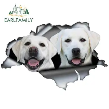 EARLFAMILY 13cm x 8.5cm 3D White Labs šunų automobilio lipdukas Suplėšytas metalinis gyvūno lipdukas JDM atspindintis langas automobilio buferio apdaila