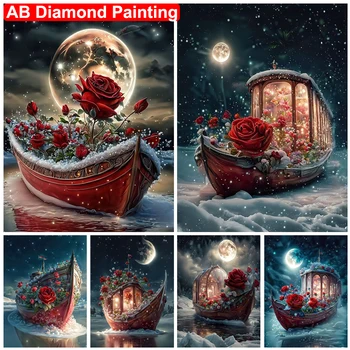 pasidaryk pats 5D AB deimantų tapyba Rožių gėlių valtis Deimantų siuvinėjimas Romantiškas peizažas Mozaikos kalnų krištolas Paveikslėlis Namų dekoravimo dovana