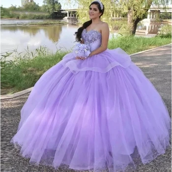 ANGELSBRIDEP Sweetheart Lavender Ball Gown Quinceanera Suknelė Sequined Beading Party Princess Sweet 16 Gowns Vestidos De 15 Años